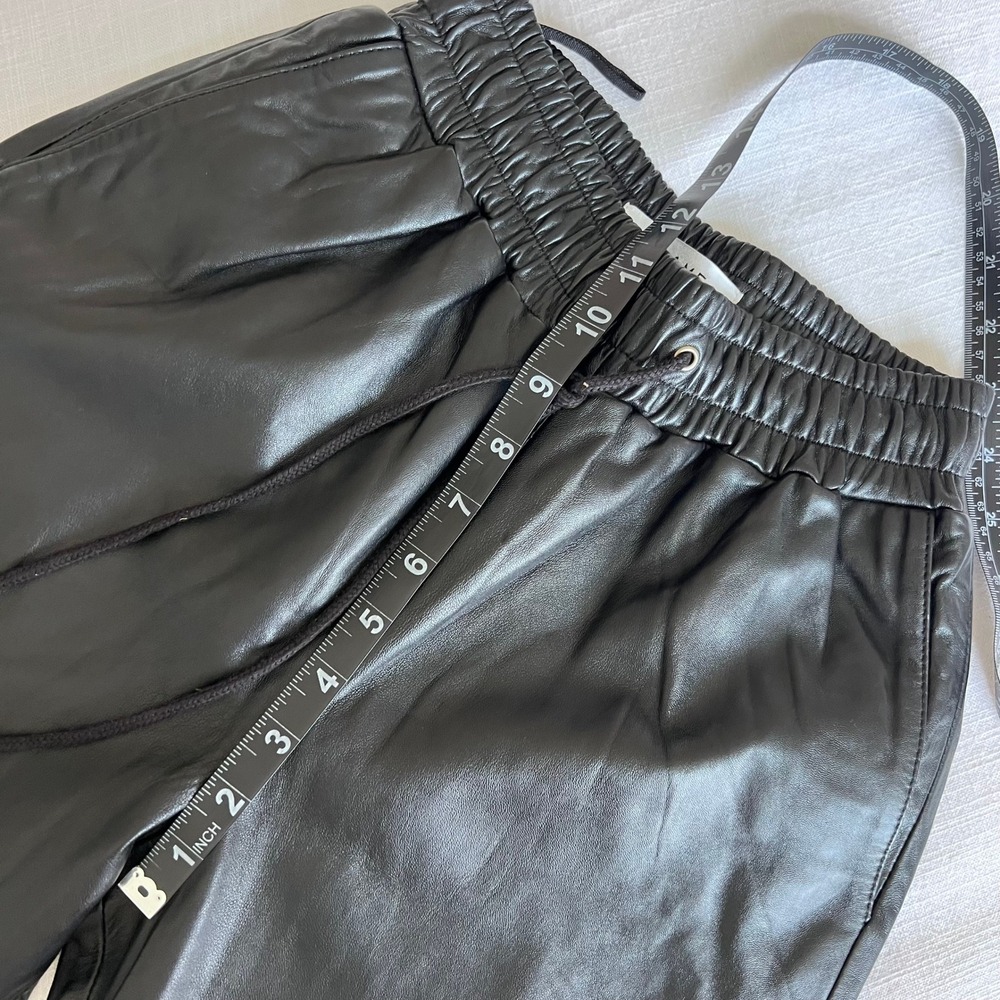 FRAME Leather Pants Drawstring Waist Straight Leg Casual Black Size 26 - Picture 7 of 8